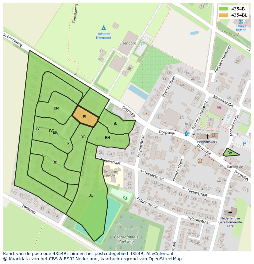 Afbeelding van het postcodegebied 4354 BL op de kaart.
