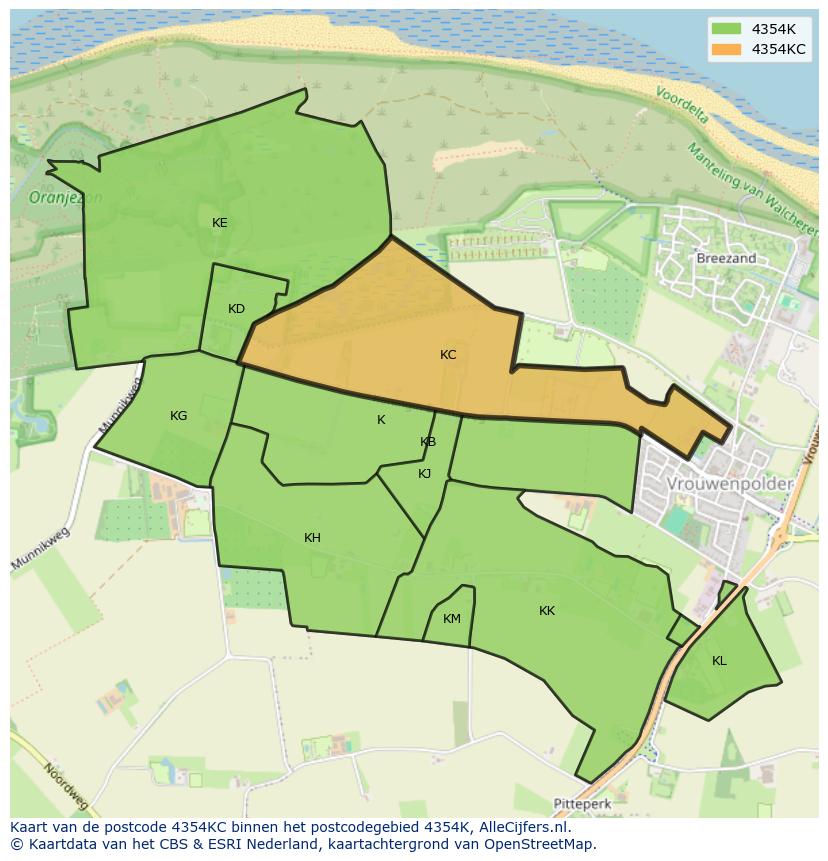 Afbeelding van het postcodegebied 4354 KC op de kaart.