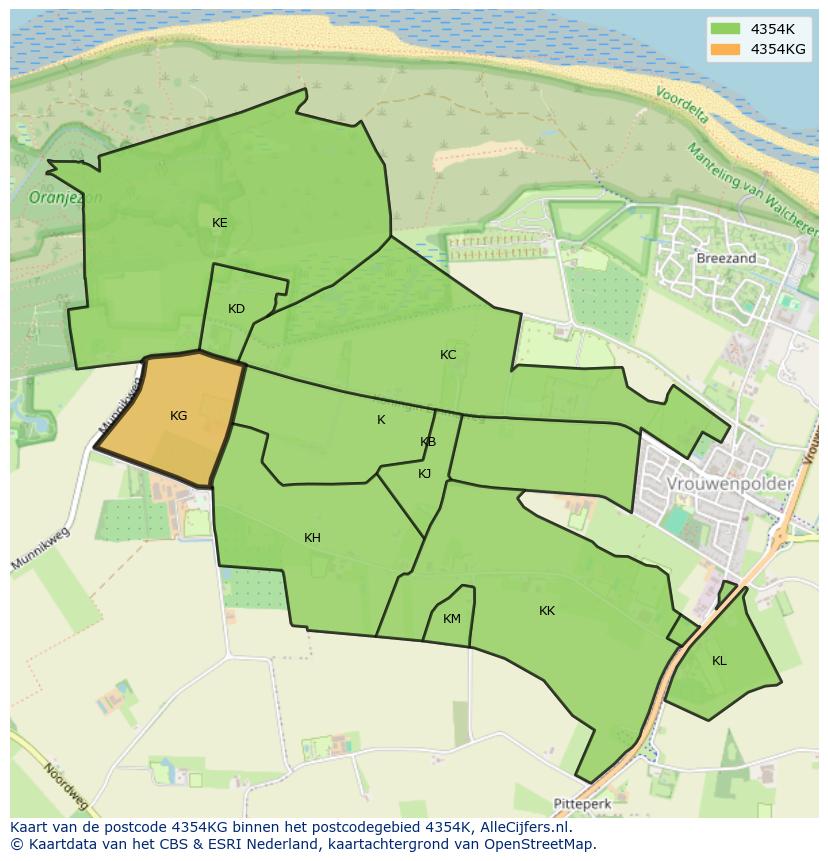 Afbeelding van het postcodegebied 4354 KG op de kaart.