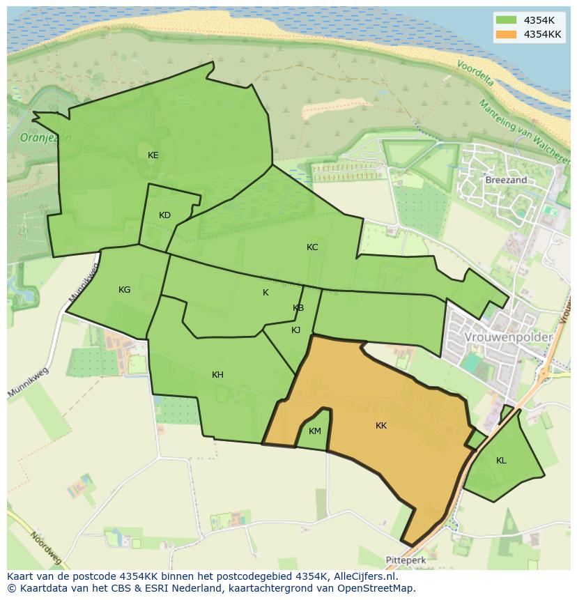 Afbeelding van het postcodegebied 4354 KK op de kaart.