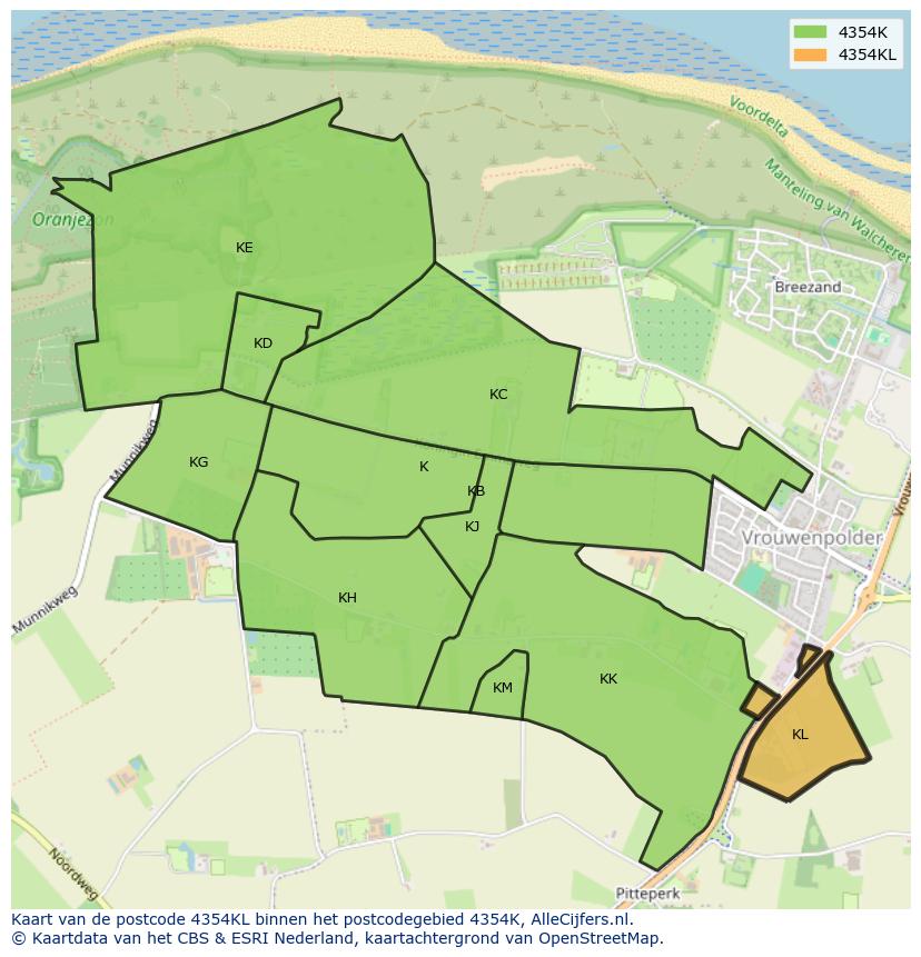 Afbeelding van het postcodegebied 4354 KL op de kaart.