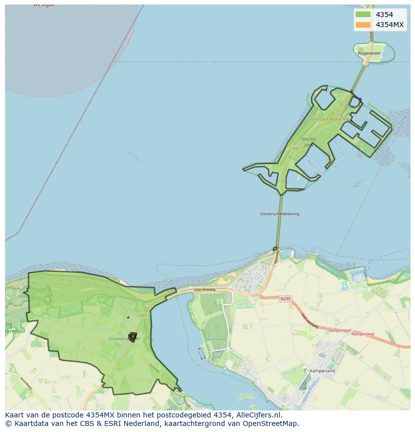 Afbeelding van het postcodegebied 4354 MX op de kaart.