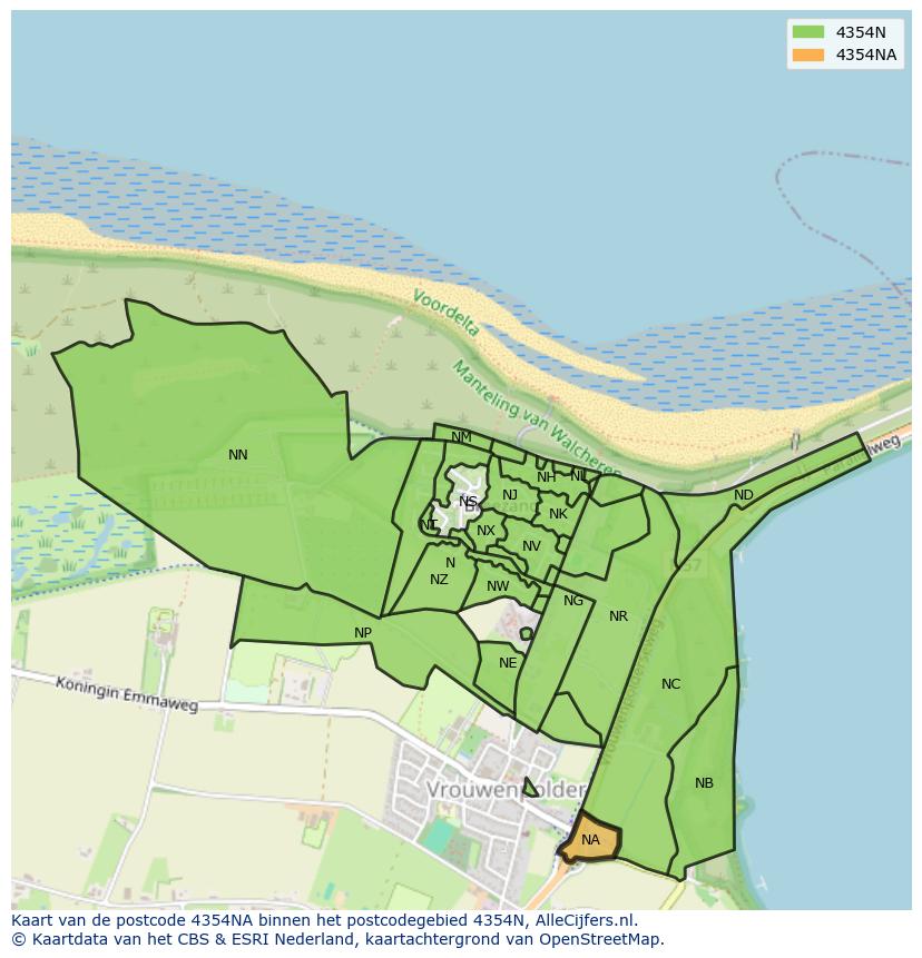 Afbeelding van het postcodegebied 4354 NA op de kaart.