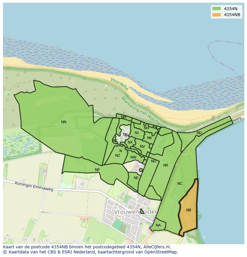 Afbeelding van het postcodegebied 4354 NB op de kaart.