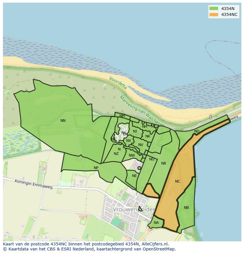 Afbeelding van het postcodegebied 4354 NC op de kaart.