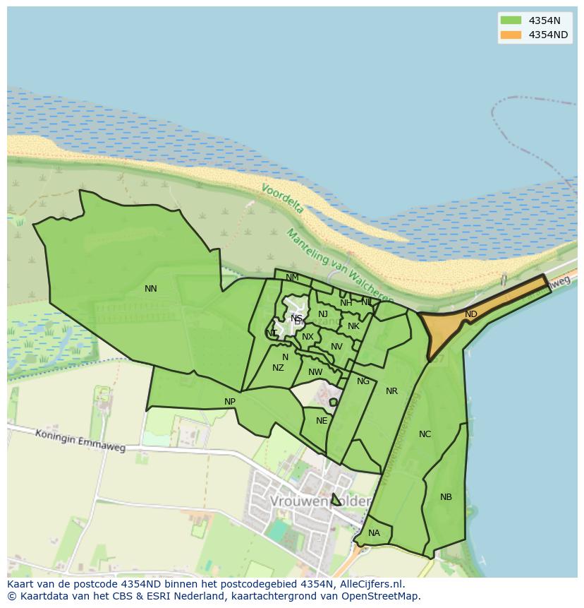 Afbeelding van het postcodegebied 4354 ND op de kaart.