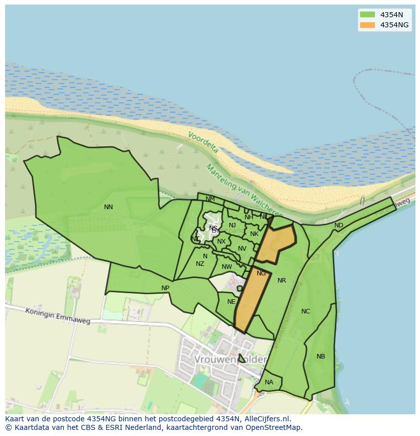 Afbeelding van het postcodegebied 4354 NG op de kaart.