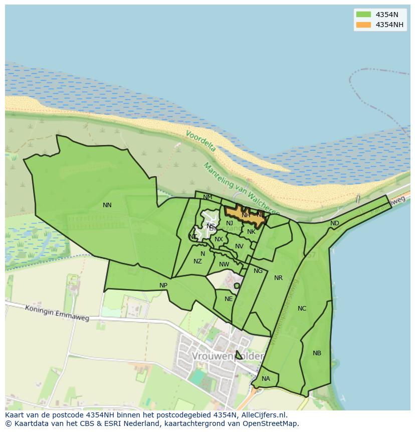 Afbeelding van het postcodegebied 4354 NH op de kaart.