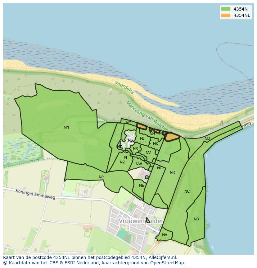 Afbeelding van het postcodegebied 4354 NL op de kaart.