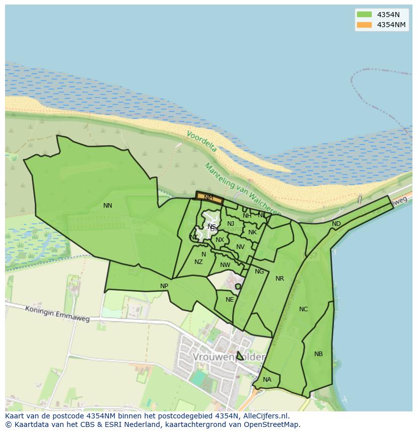 Afbeelding van het postcodegebied 4354 NM op de kaart.