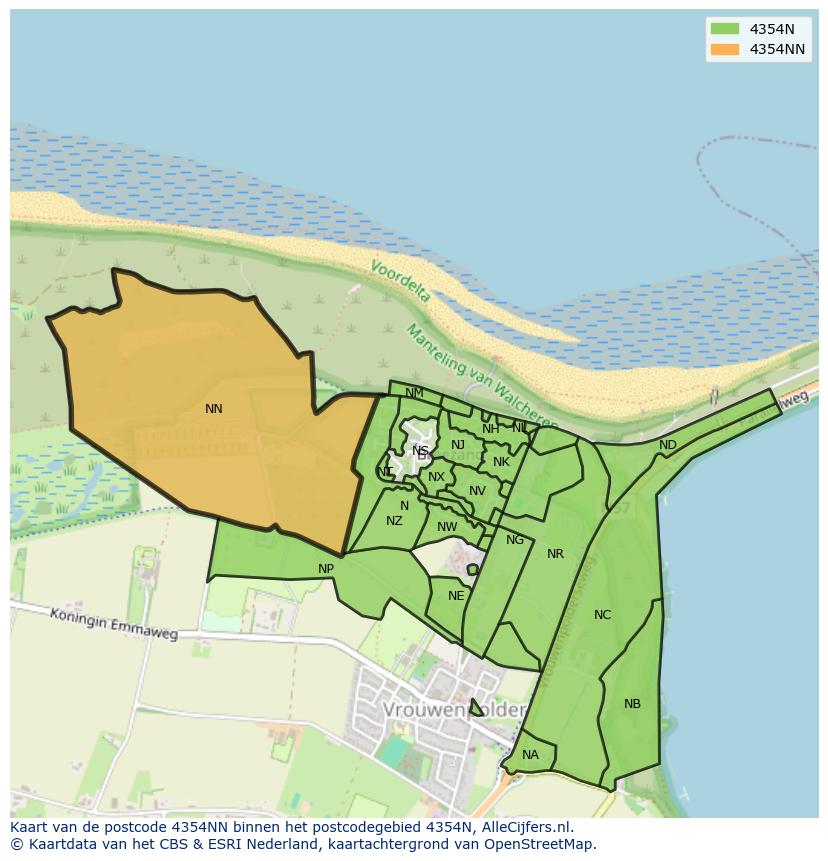 Afbeelding van het postcodegebied 4354 NN op de kaart.