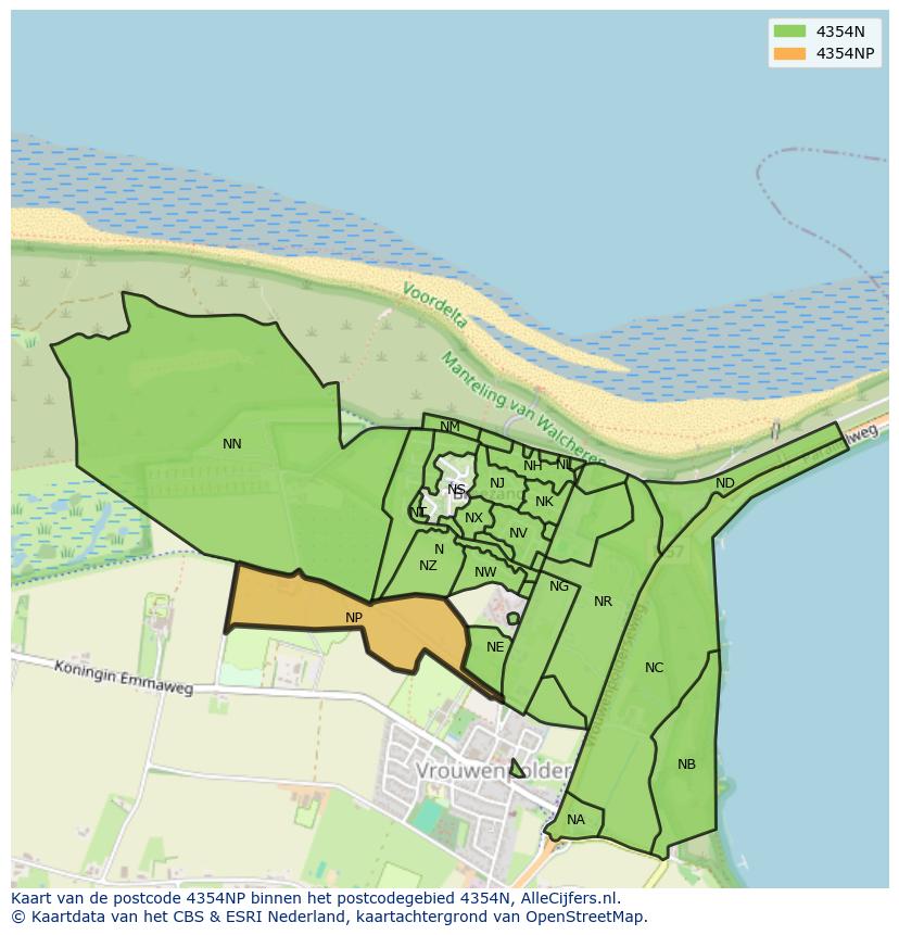 Afbeelding van het postcodegebied 4354 NP op de kaart.