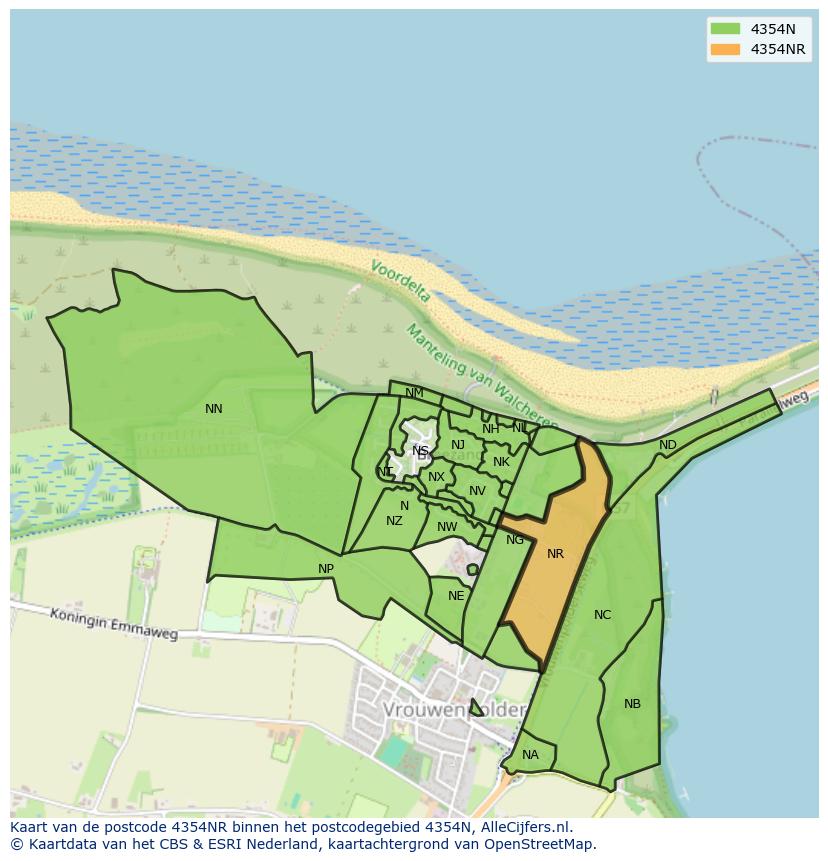 Afbeelding van het postcodegebied 4354 NR op de kaart.