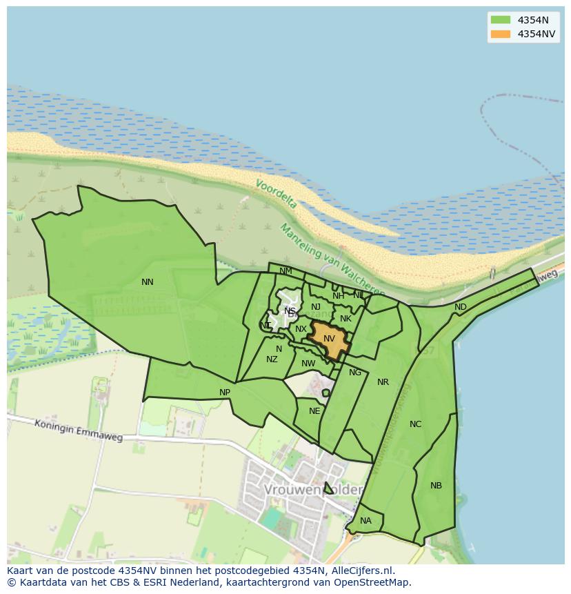 Afbeelding van het postcodegebied 4354 NV op de kaart.