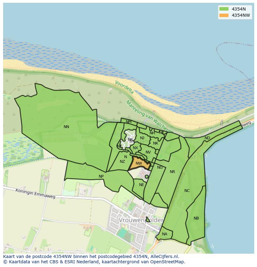 Afbeelding van het postcodegebied 4354 NW op de kaart.
