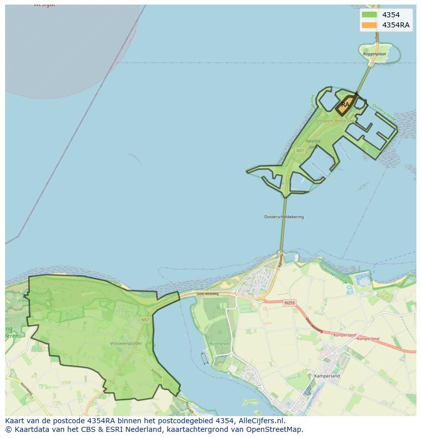 Afbeelding van het postcodegebied 4354 RA op de kaart.