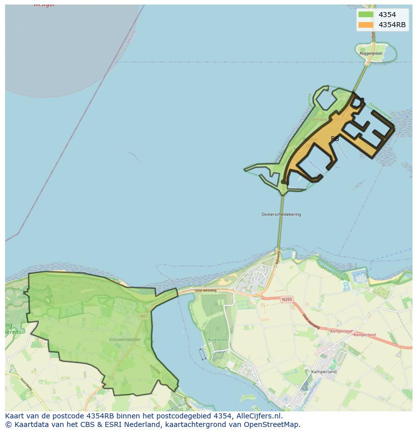 Afbeelding van het postcodegebied 4354 RB op de kaart.