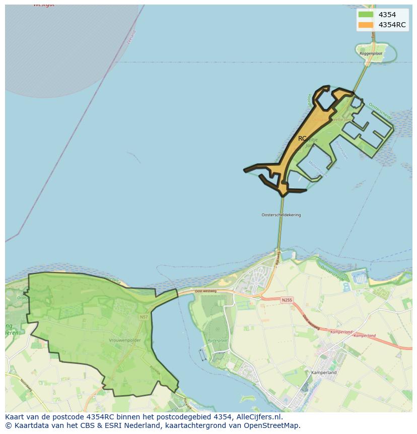 Afbeelding van het postcodegebied 4354 RC op de kaart.