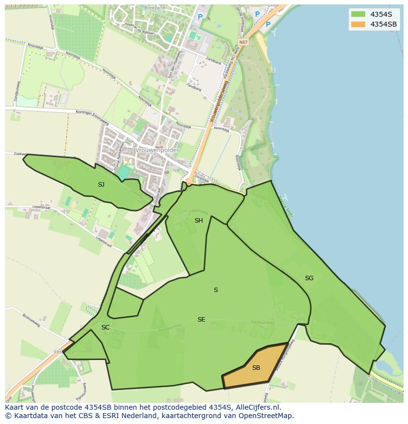 Afbeelding van het postcodegebied 4354 SB op de kaart.
