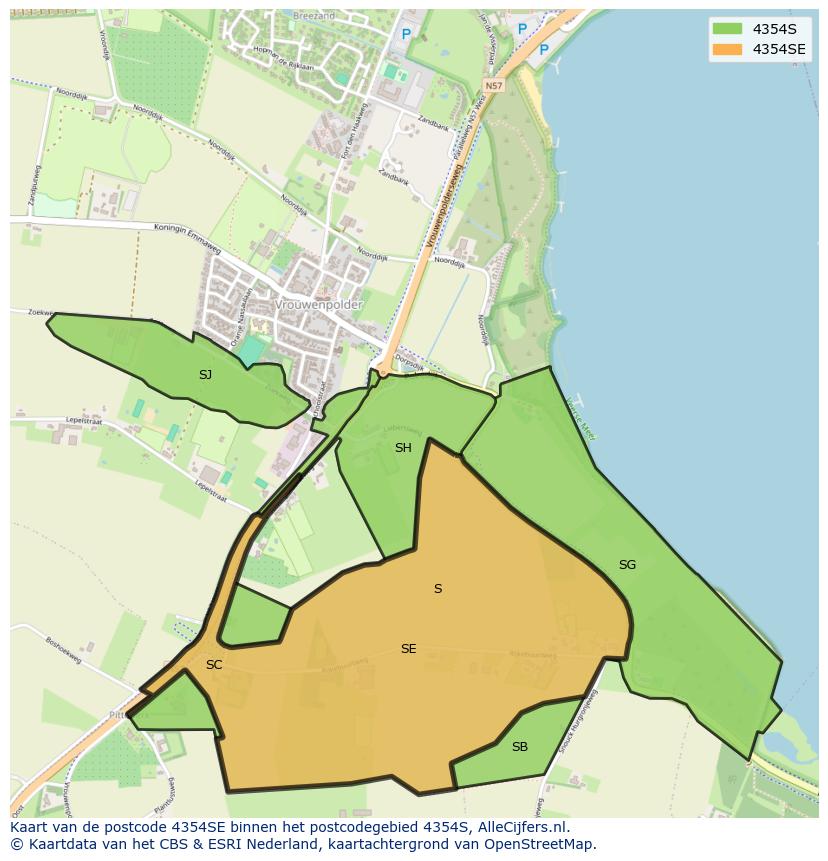 Afbeelding van het postcodegebied 4354 SE op de kaart.