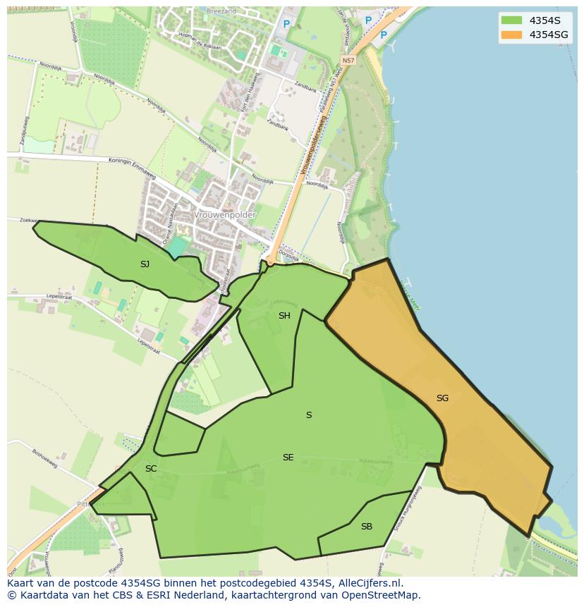 Afbeelding van het postcodegebied 4354 SG op de kaart.