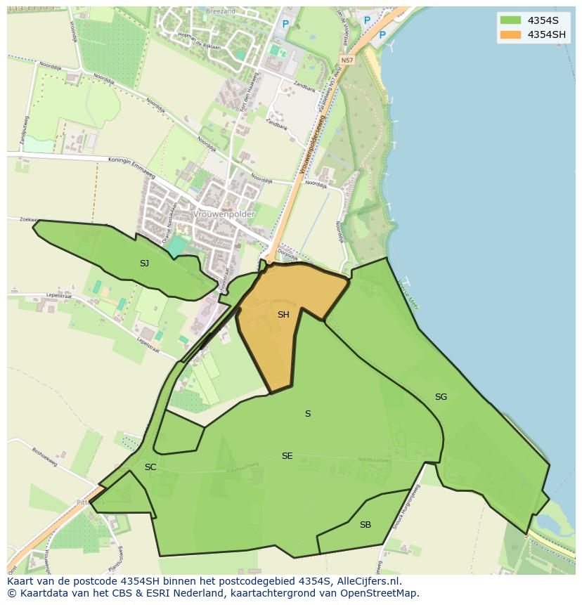 Afbeelding van het postcodegebied 4354 SH op de kaart.