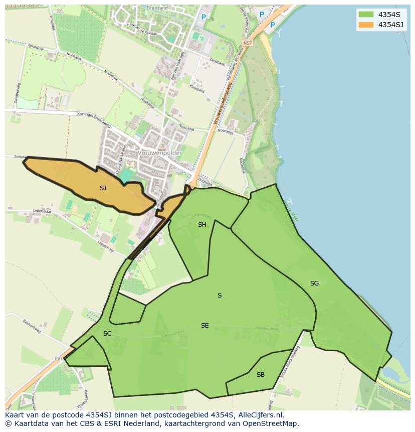Afbeelding van het postcodegebied 4354 SJ op de kaart.