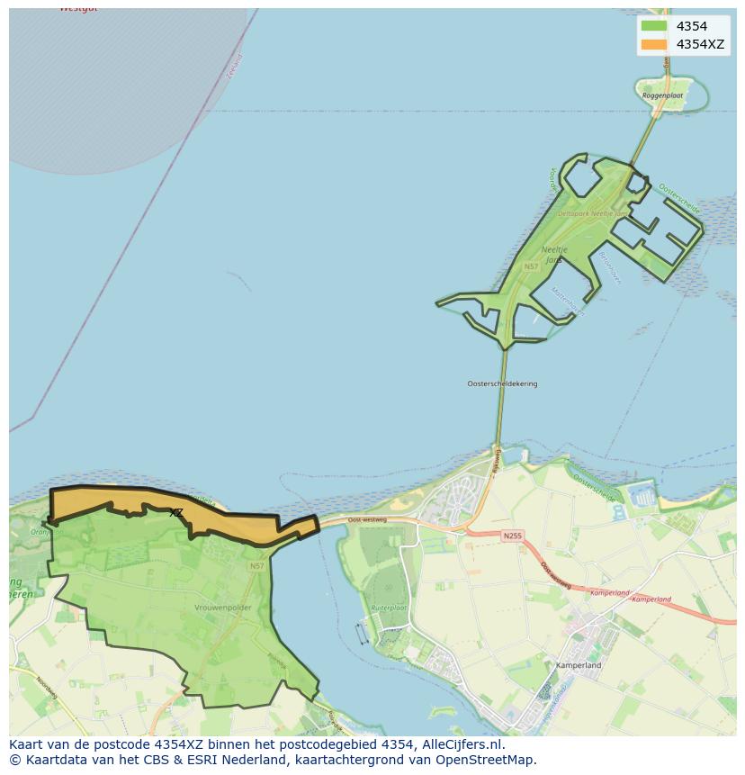 Afbeelding van het postcodegebied 4354 XZ op de kaart.