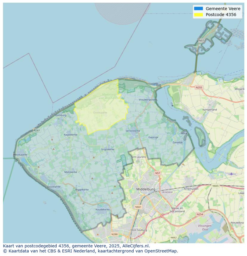 Afbeelding van het postcodegebied 4356 op de kaart.