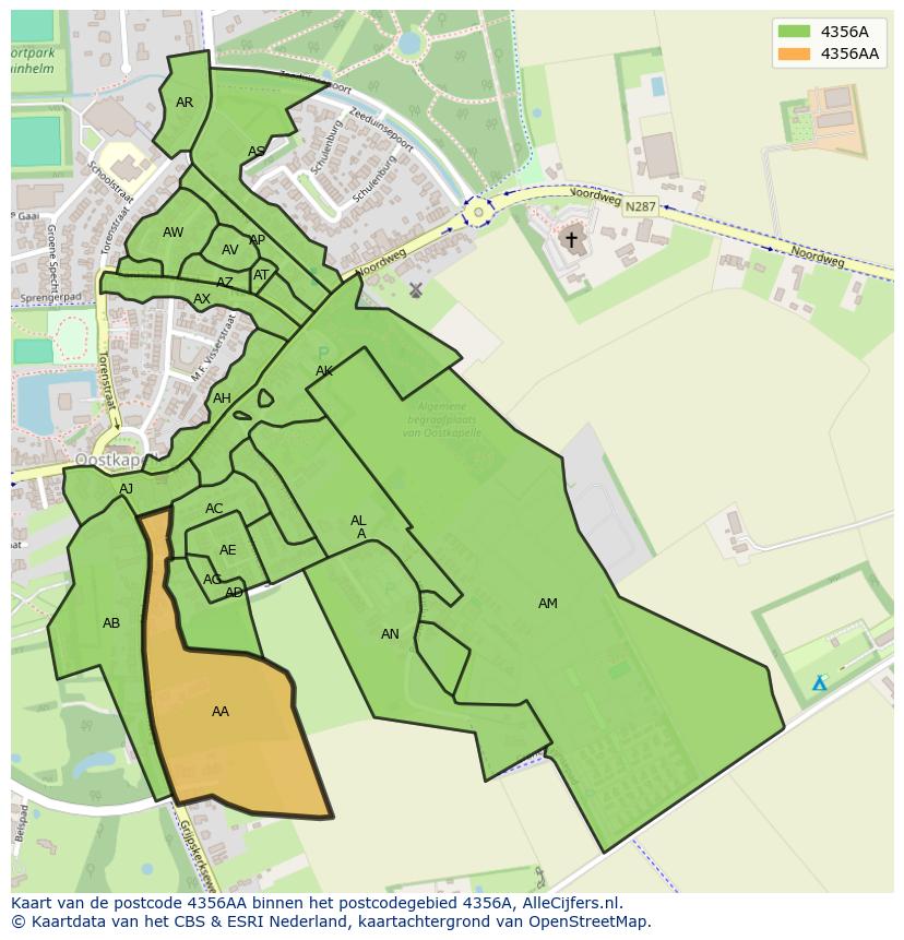 Afbeelding van het postcodegebied 4356 AA op de kaart.