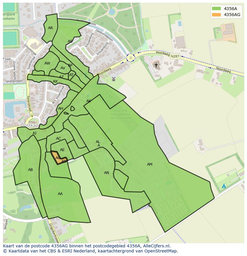 Afbeelding van het postcodegebied 4356 AG op de kaart.