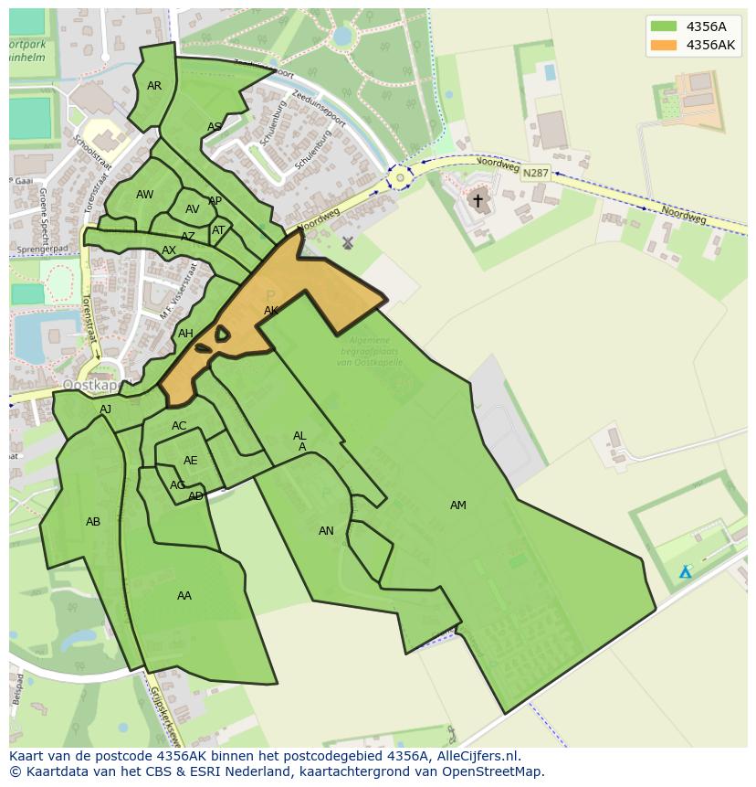Afbeelding van het postcodegebied 4356 AK op de kaart.