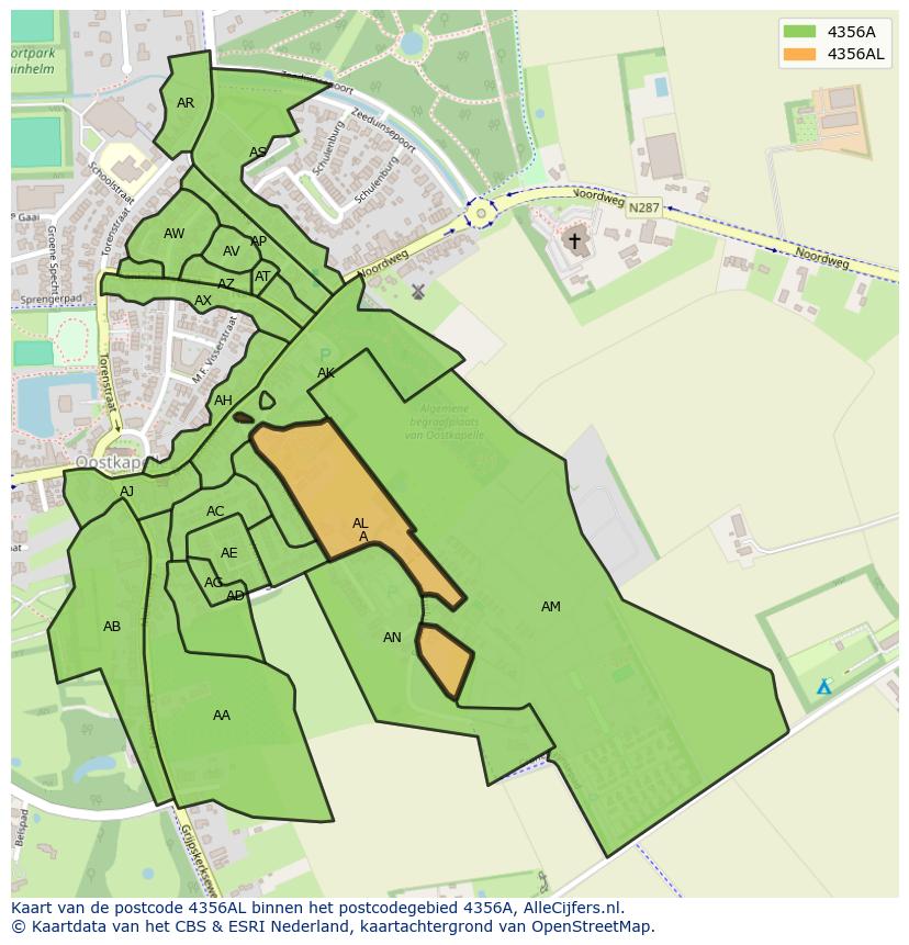 Afbeelding van het postcodegebied 4356 AL op de kaart.
