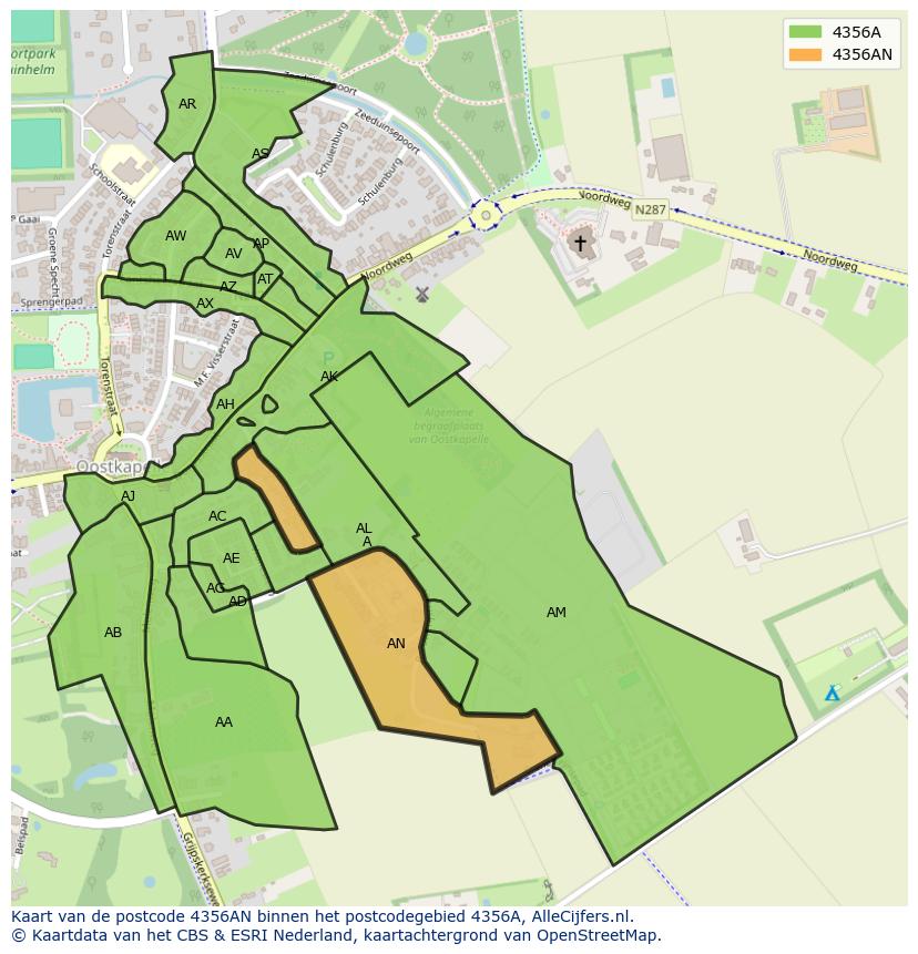 Afbeelding van het postcodegebied 4356 AN op de kaart.