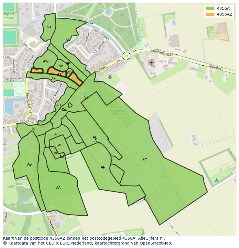 Afbeelding van het postcodegebied 4356 AZ op de kaart.