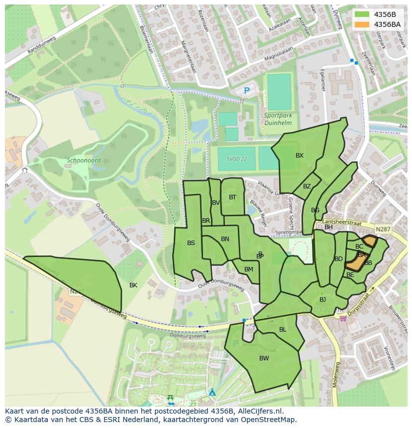 Afbeelding van het postcodegebied 4356 BA op de kaart.