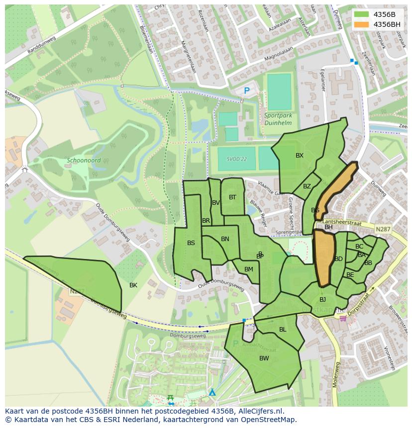 Afbeelding van het postcodegebied 4356 BH op de kaart.