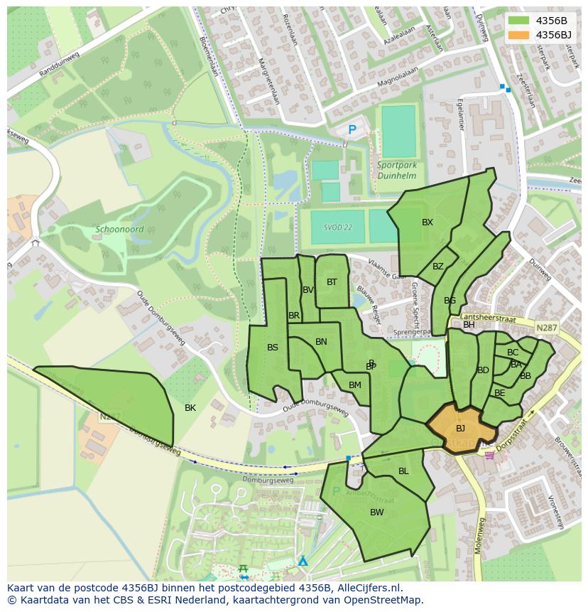 Afbeelding van het postcodegebied 4356 BJ op de kaart.