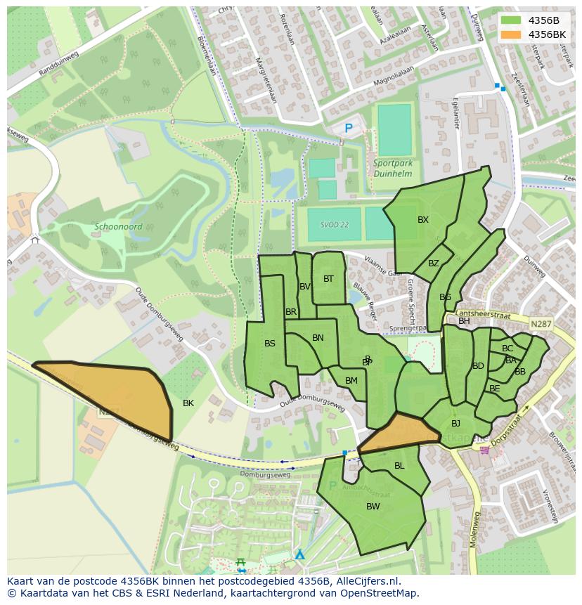 Afbeelding van het postcodegebied 4356 BK op de kaart.