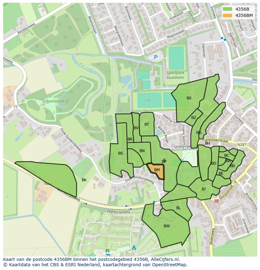 Afbeelding van het postcodegebied 4356 BM op de kaart.