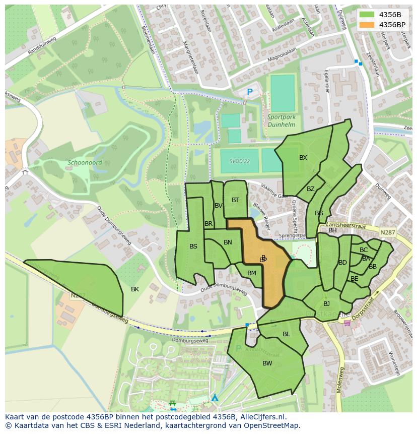 Afbeelding van het postcodegebied 4356 BP op de kaart.