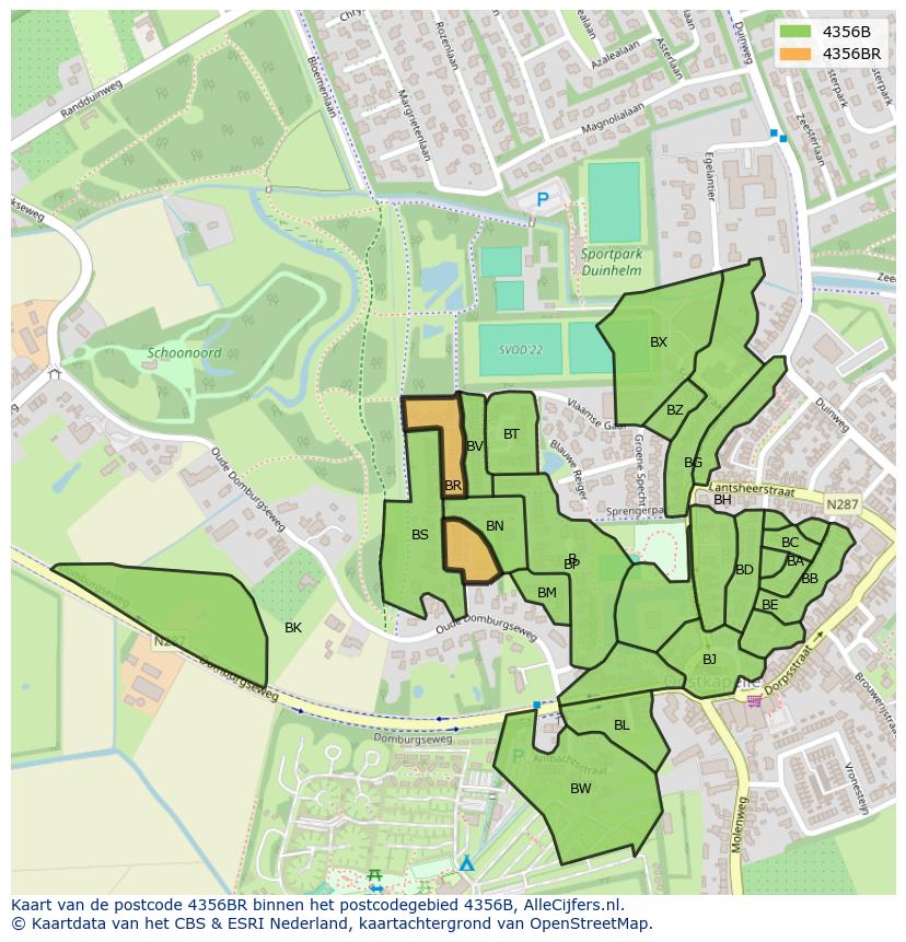 Afbeelding van het postcodegebied 4356 BR op de kaart.