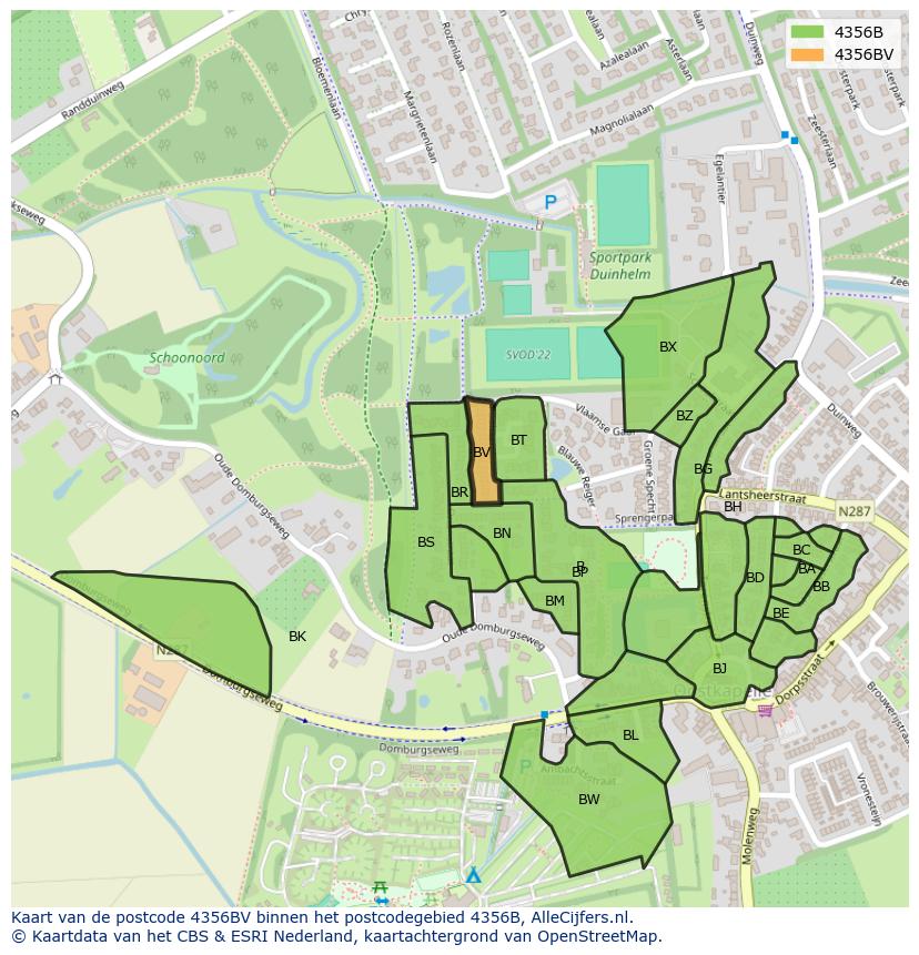 Afbeelding van het postcodegebied 4356 BV op de kaart.