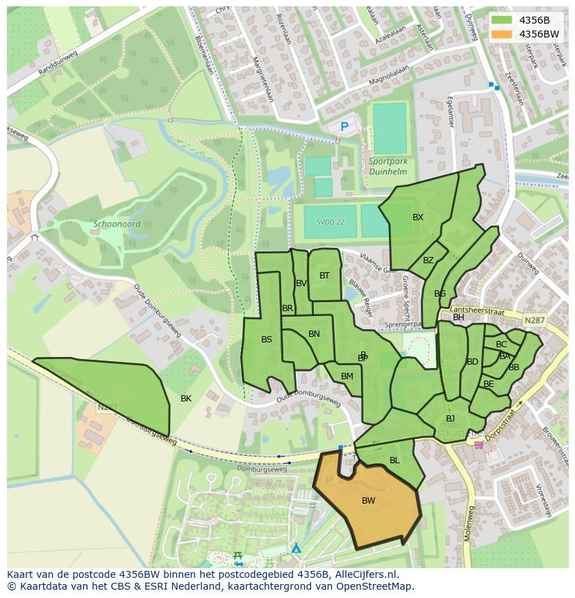 Afbeelding van het postcodegebied 4356 BW op de kaart.