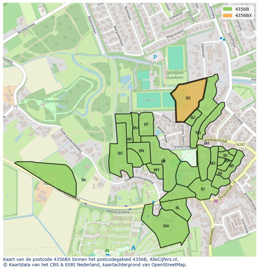 Afbeelding van het postcodegebied 4356 BX op de kaart.