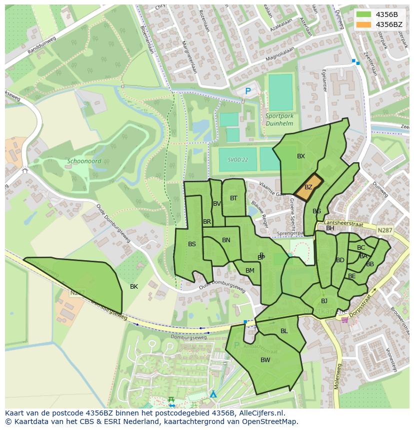 Afbeelding van het postcodegebied 4356 BZ op de kaart.