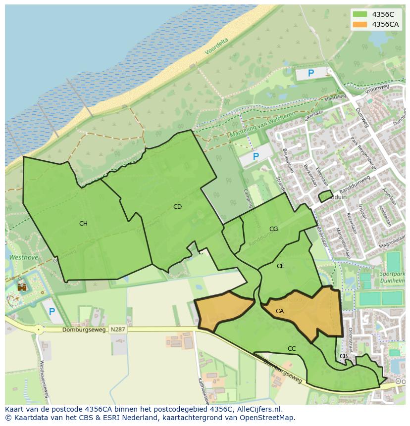 Afbeelding van het postcodegebied 4356 CA op de kaart.
