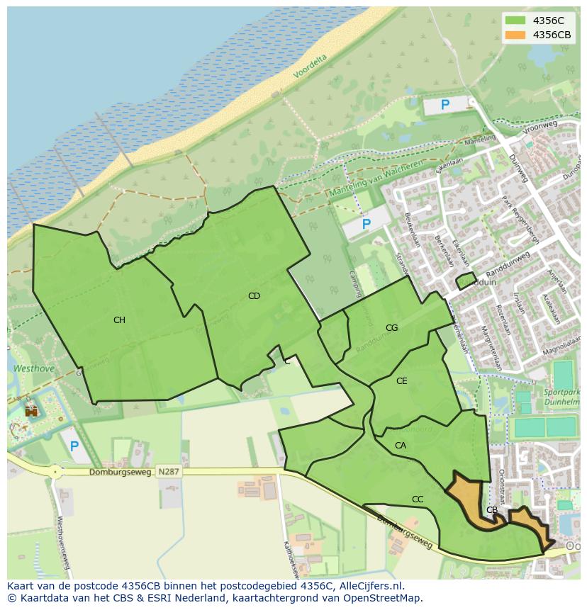 Afbeelding van het postcodegebied 4356 CB op de kaart.
