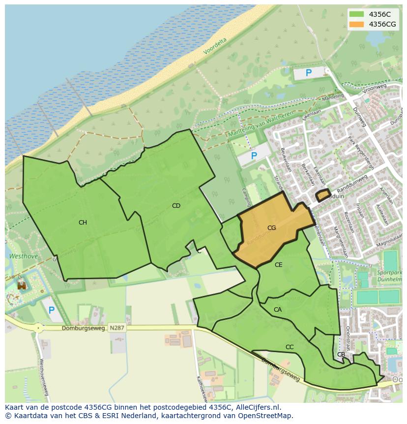 Afbeelding van het postcodegebied 4356 CG op de kaart.