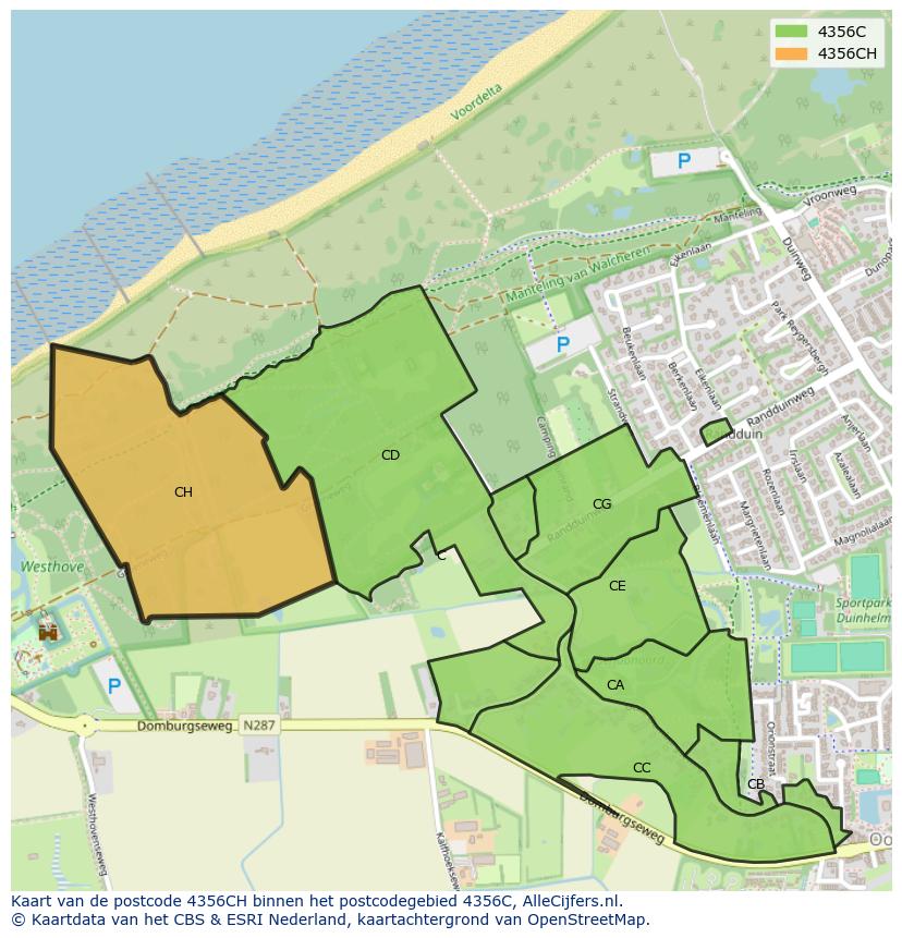 Afbeelding van het postcodegebied 4356 CH op de kaart.